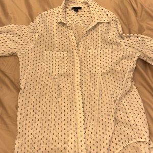 White Lord & Taylor Shirt (size L) with blue stitching…